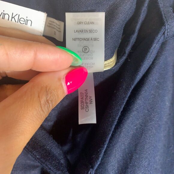 Calvin Klein Linen Blend Pants 12 Navy Tapered Leg Resort Casual Trousers Boho - Picture 3 of 8